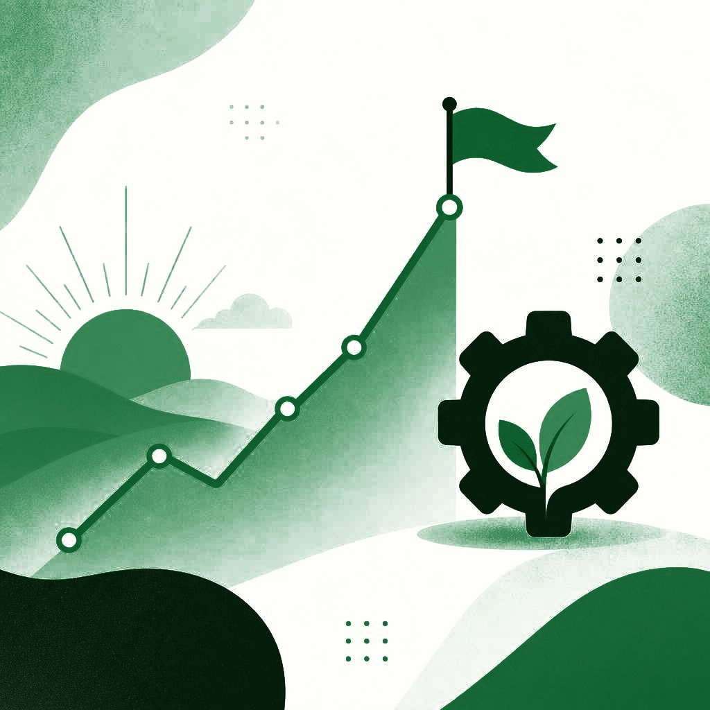 Illustration of an upward trending line graph with a flag marker